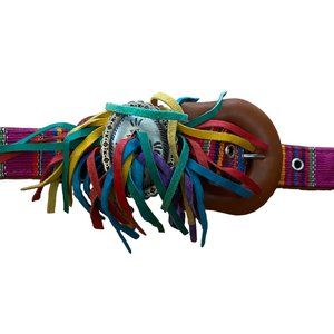 Amazing Vintage Belt Colorful Embroidery Southwestern Suede Fringe